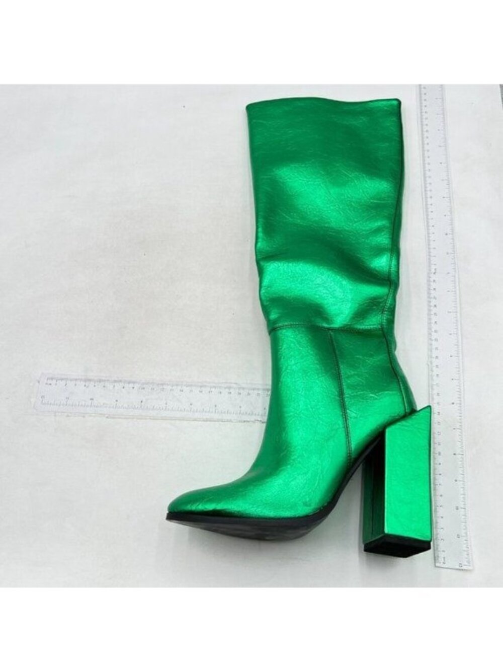 Womens Chunky Block Mid Heel Square Toe Knee High Boots Casual Boots Green